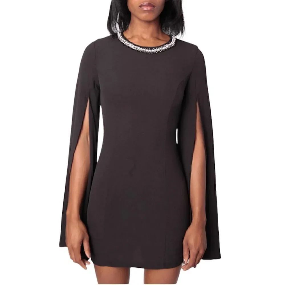 Mustard Seed Embellished Open Long Sleeve Mini Dress